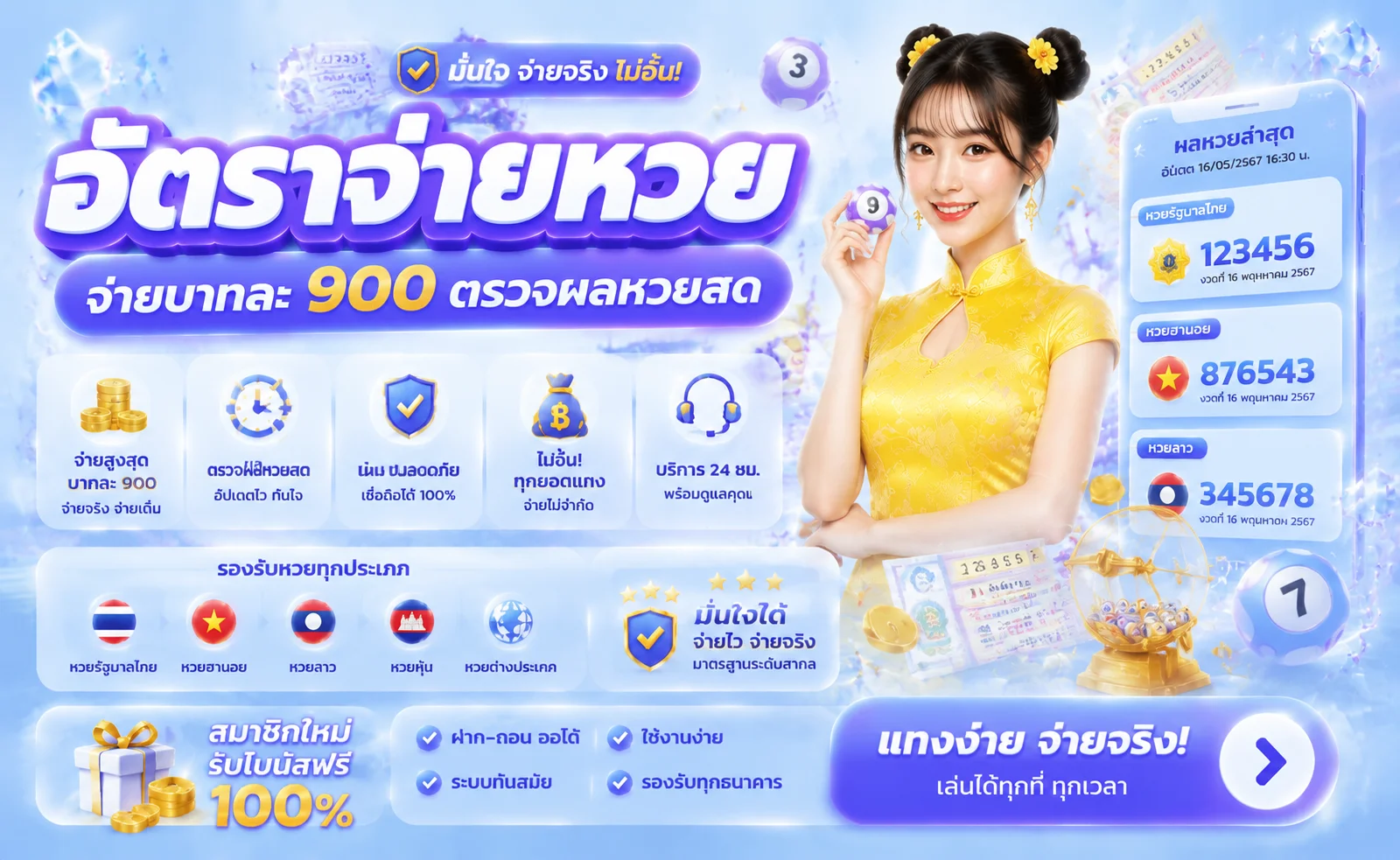 แทงหวยออนไลน์ รวยแทร่168 ครบทุกประเภท จ่ายสูงบาทละ 900